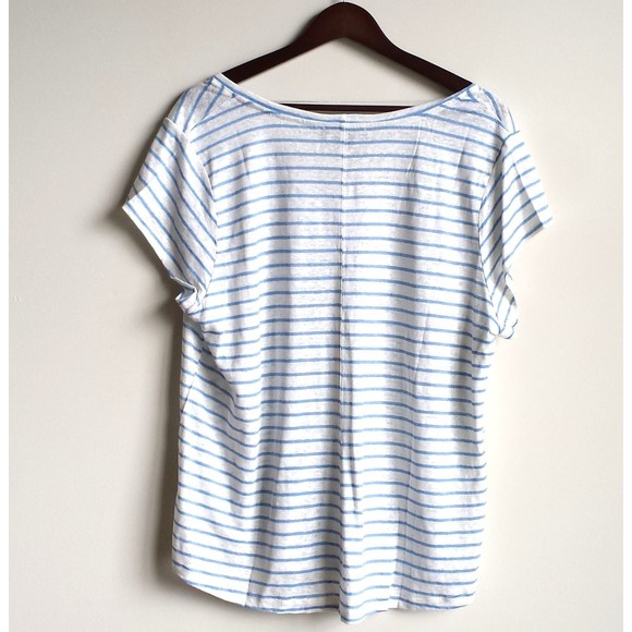 Sanctuary Alma Striped 100% Linen Scoop-Neck Tee Shirt, White Blue Size 2X NEW - Picture 3 of 4
